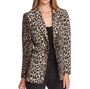Vince Camuto Leopard Blazer Suit Jacket Womens 14 W Black Brown One Button